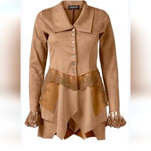 VENUS, Faux suede & lace jacket, tan, taupe, women’s L